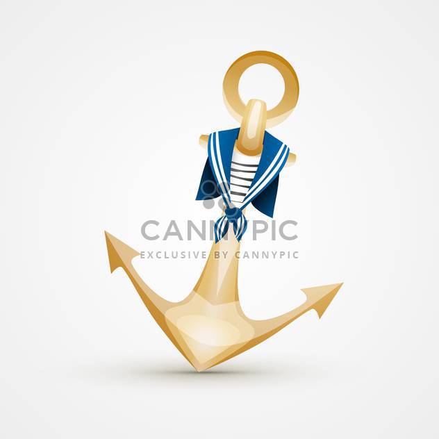 Vector illustration of gold anchor with blue and white sailor's striped vest on white background - Free vector #125729