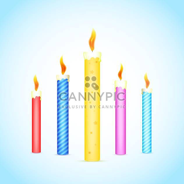 Vector illustration of colorful burning candles on blue and white background - vector gratuit #125789 