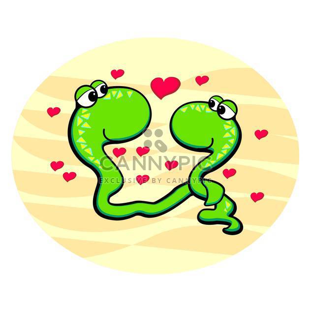 colorful illustration of green embracing snakes in love with red hearts - vector #125909 gratis
