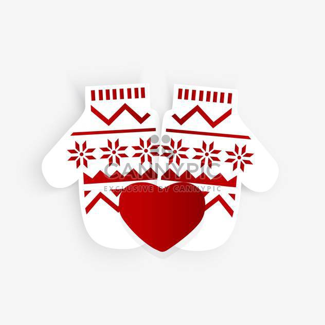Vector illustration of mittens with ornament and red heart on white background - Free vector #126099