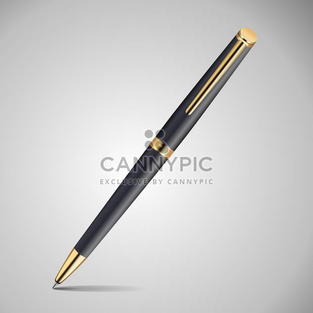 Vector illustration of metal black and gold colors pen on grey background - vector gratuit #126289 