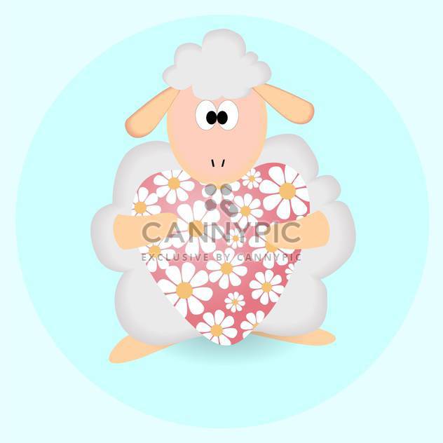 Vector illustration of cartoon sheep with floral heart - vector gratuit #126649 