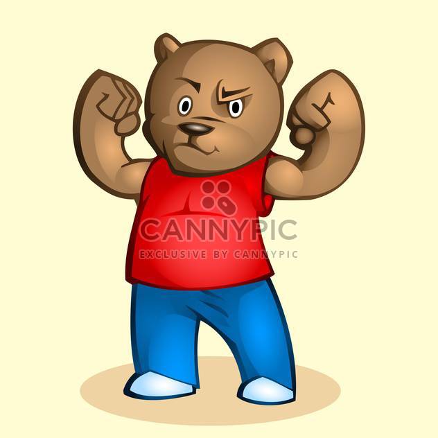 Vector illustration of cartoon strong bear on beige background - vector gratuit #126959 