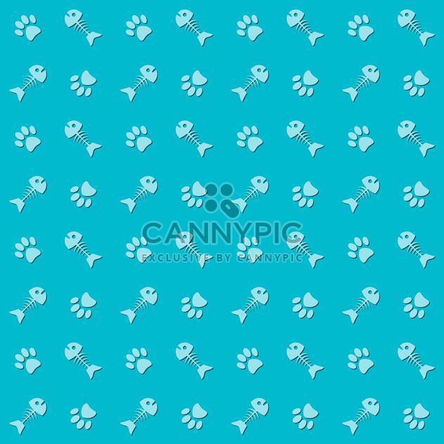 animal background with cat paw prints and fish bones - vector gratuit #127209 