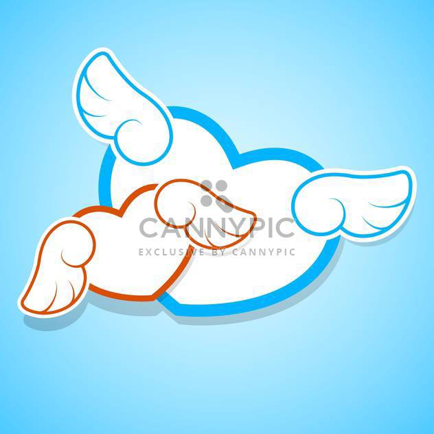 Vector illustration of two hearts with wings on blue background - Free vector #127599