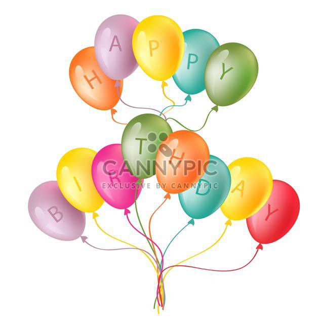 Happy birthday card with colorful balloons on white background - Kostenloses vector #127849