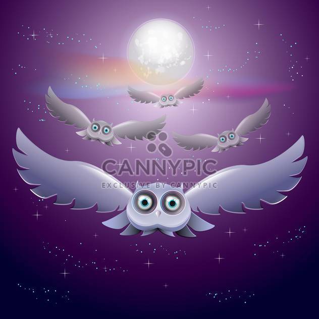 Vector illustration of flying owls in the night sky with moon - Free vector #128629