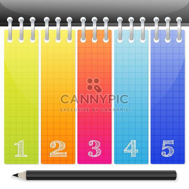 Vector illustration of notebook with colorful bookmarks and pencil - Free vector #129379