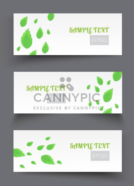 Vector set of white banners with green leaves - Free vector #129639