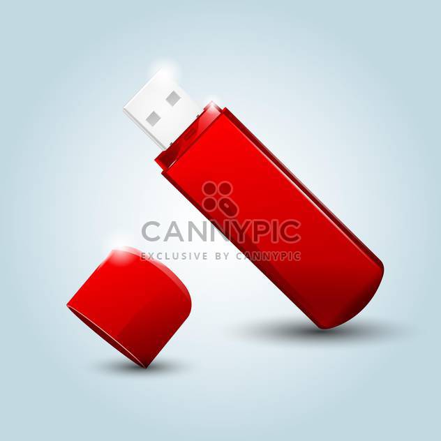 Vector illustration of red USB flash drive on blue background - Free vector #129849