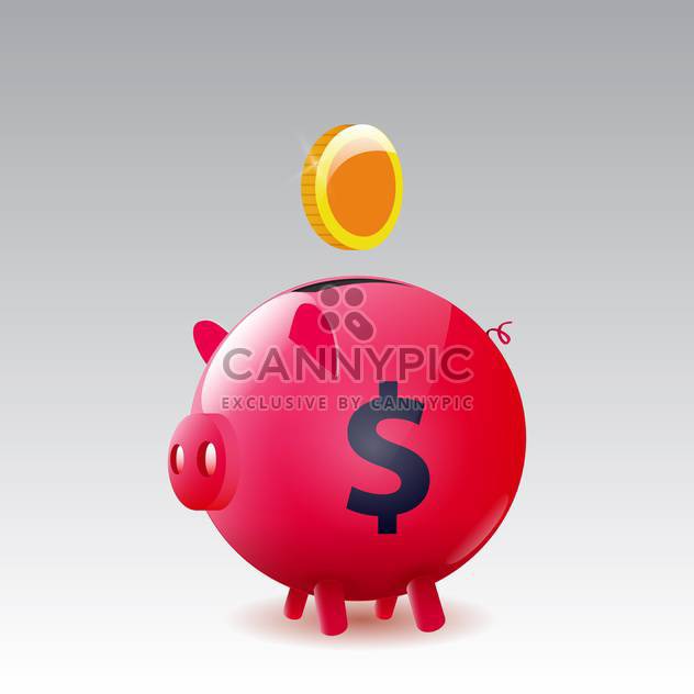 Vector money box pig with gold coin on grey background - vector gratuit #130609 