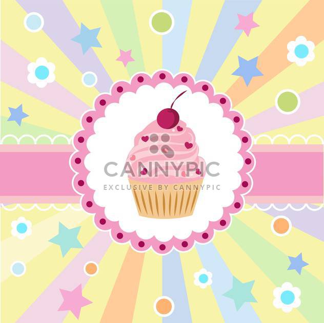 Cute happy birthday card with cupcake vector illustration - Free vector #132089