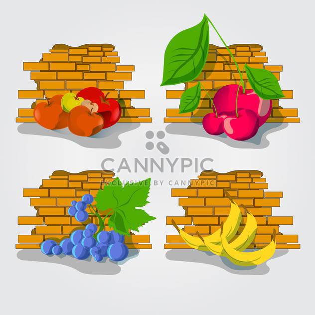 ripe fruits over brick wall - vector gratuit #132609 