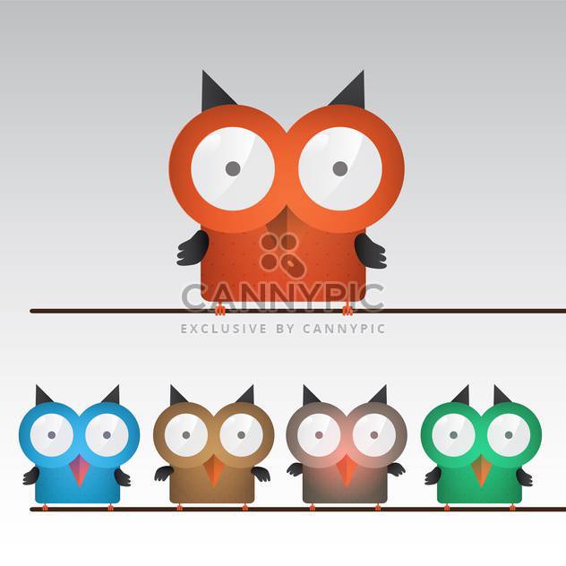 vector illustration of colorful owls - vector gratuit #132909 