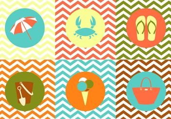 Collection of Summer Objects on Zig Zag Multicolor Background - vector #141349 gratis