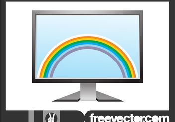 Computer Screen With Rainbow - vector gratuit #153519 
