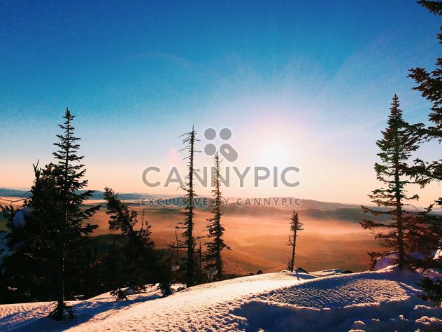 Amazing landscape with trees and mountains at in winter sunlight - image #183979 gratis