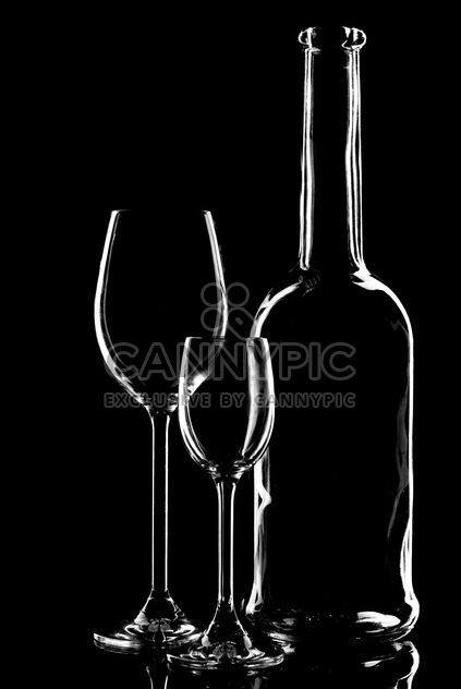 wine glasses and bottle silhouette - image gratuit #187689 