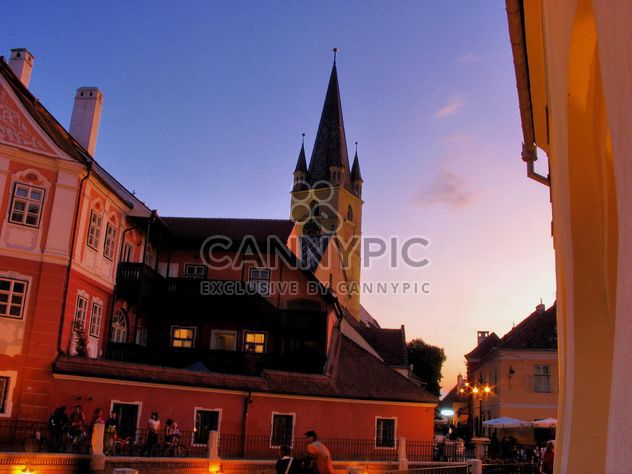 Medieval city in sunset light, night, view, sun, evening, street, building - Kostenloses image #198169