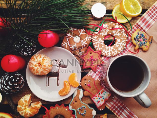 composition with Christmas cookies candles and tangerines - бесплатный image #198849
