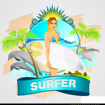 Free Vector Surfer Girl Wallpaper - бесплатный vector #202379