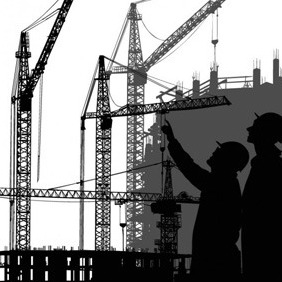 Two Builders And Buildings - vector gratuit #212809 