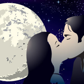 Lovers Under The Moon - Free vector #217249