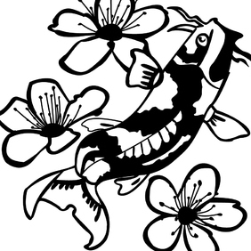 Koi Fish Among Flowers - Free vector #221479