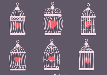 Vintage Bird Cage With Heart Shape Vectors - vector gratuit #303589 