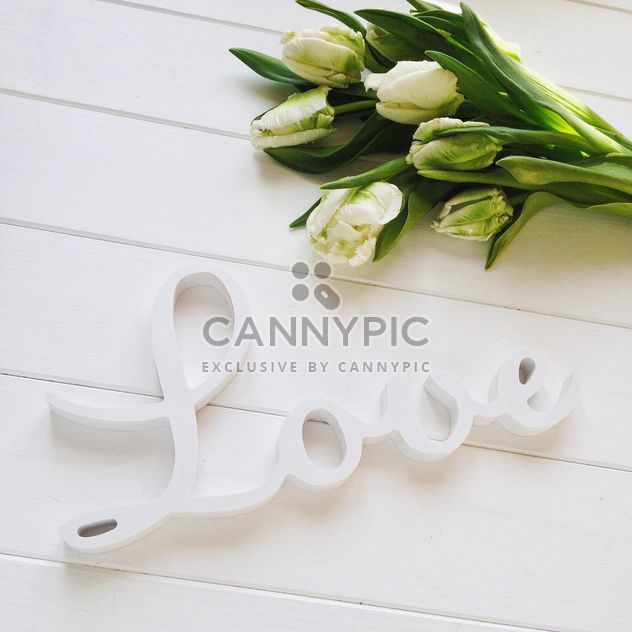 Tulips and word Love on white background - бесплатный image #329289