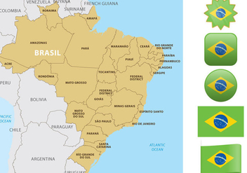 Brazil Map And Flags - бесплатный vector #352709