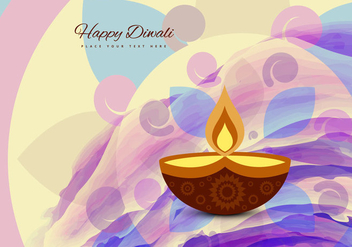 Happy Diwali Text With Glowing Diya - vector gratuit #354589 