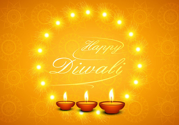 Happy Diwali Greeting Card With Glowing Diyas - vector #354819 gratis