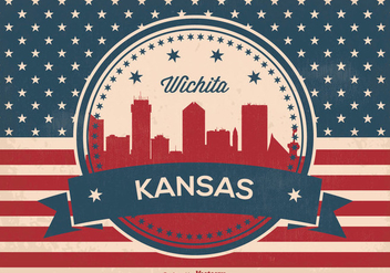 Retro Wichita Kansas Skyline Illustration - vector gratuit #373129 