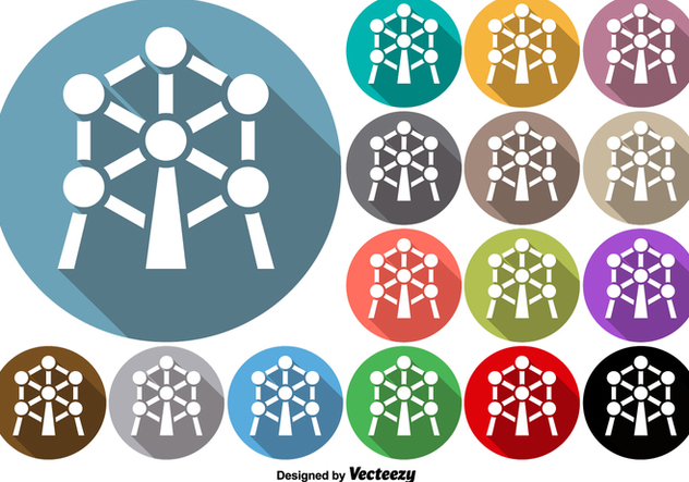 Set Of Rounded Buttons Of Atomium Monument Icon - Kostenloses vector #378209