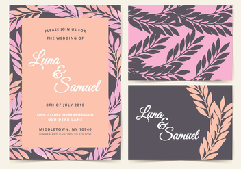 Pink and Brown Branch Vector Wedding Invite - Free vector #378939