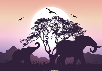 Elephant Silhouette Scene - бесплатный vector #379679
