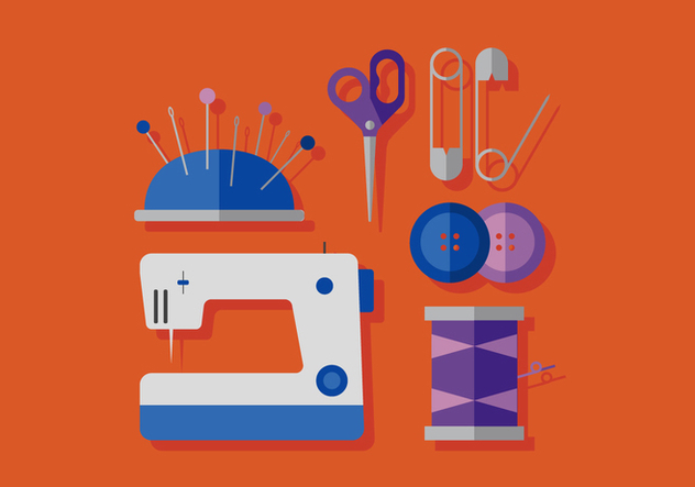 Vector Sewing Machine and Elements - Free vector #380379