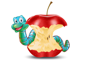 Cute Earthworm with Eaten Apple Vector - Kostenloses vector #386449