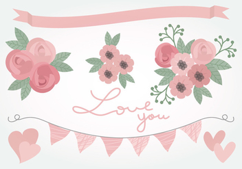 Vector Pink Love Floral Elements - бесплатный vector #386769