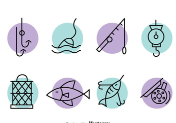Fishing Element Line Icons Vector - vector gratuit #389759 