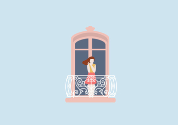 Woman At Balcony Illustration - vector gratuit #397209 