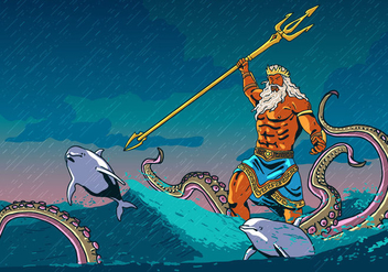 Poseidon With Animal Of The Sea - бесплатный vector #398609