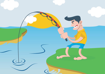 A Man Fishing In The River - Free vector #401499