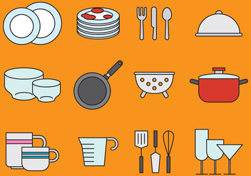 Cute Crockery And Kitchen Icons - Free vector #401949