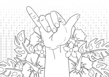 Shaka Sign Gesture With Flower Illustration - Kostenloses vector #404109