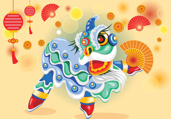 Cute Chinesse Lion Dance Vector - vector gratuit #405669 