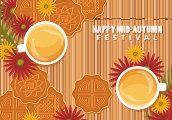 Chinese Mid Autumn Festival Background With Mooncake And Tea - vector gratuit #406409 