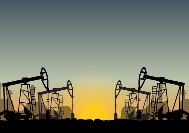 Oil Field Over Sunset Vector - Free vector #406489