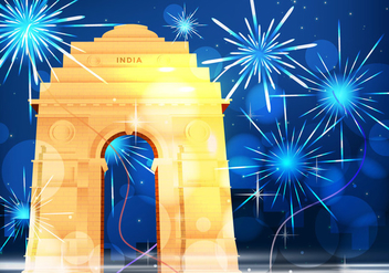 India Night Gate With Fireworks Illustration - бесплатный vector #406579